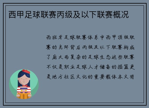 西甲足球联赛丙级及以下联赛概况