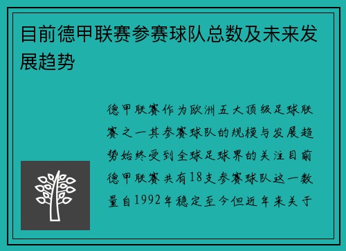 目前德甲联赛参赛球队总数及未来发展趋势
